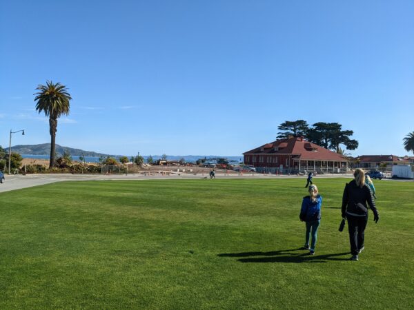 View of grassy field in San Francisco Presidio