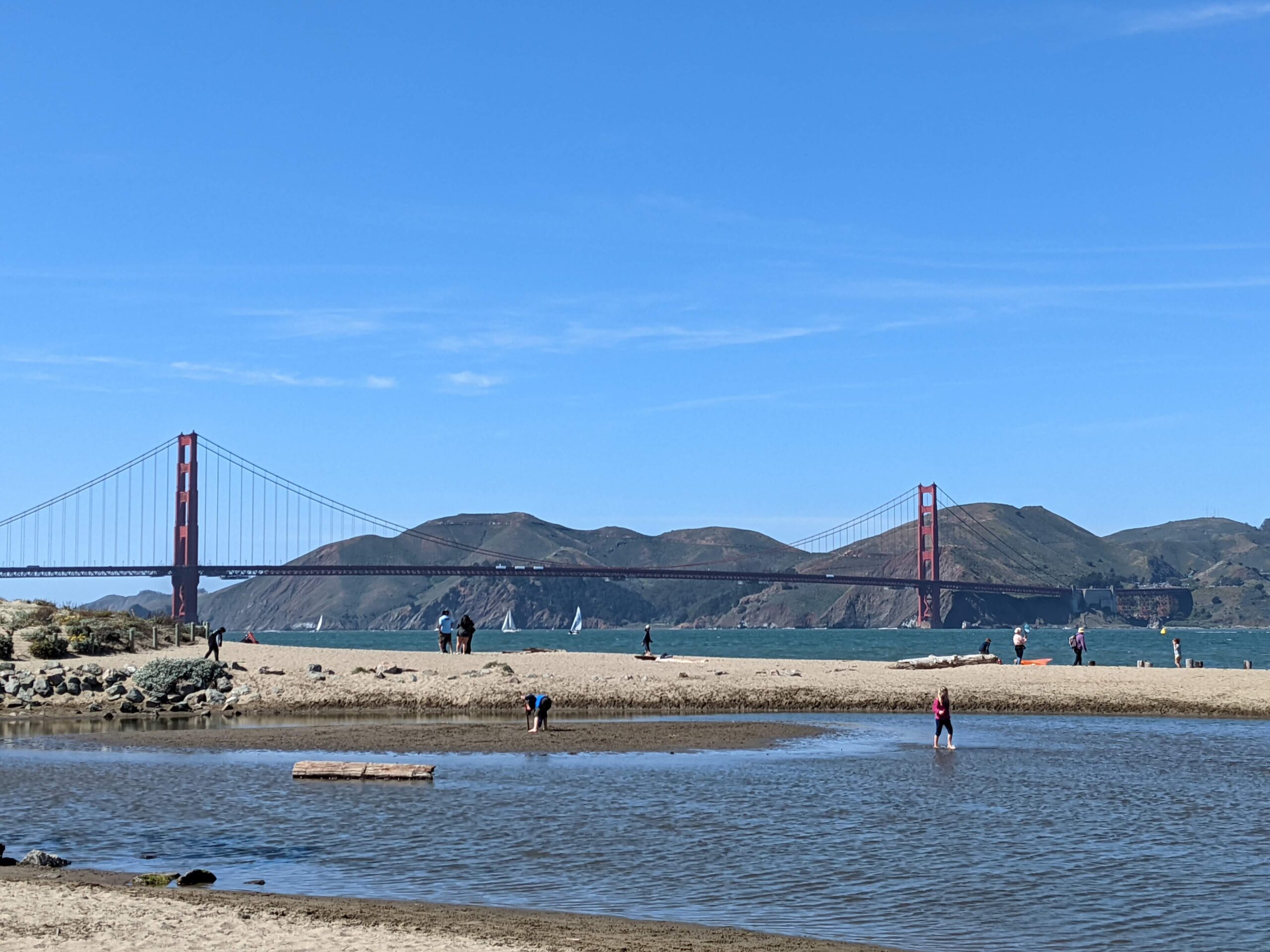 View of Golden Gate Bridge from Crissy Beach on Scavenger Hunt Walking Tour