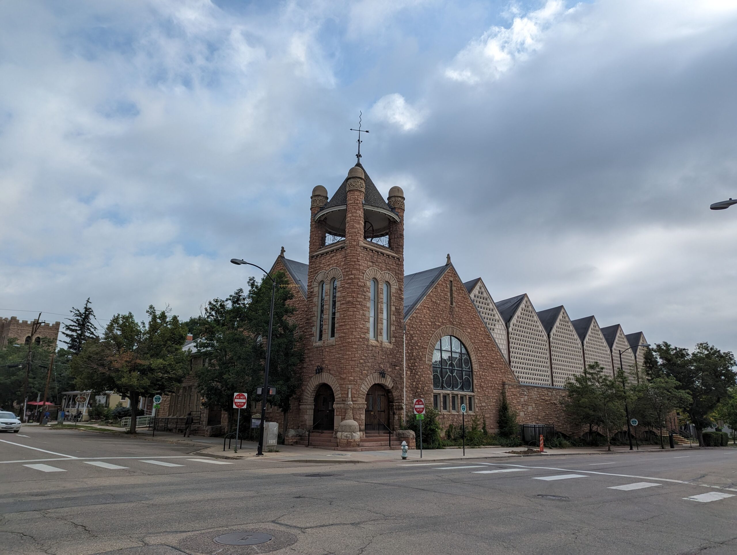 Church tower as seen from Scavenger Hunt Walking Tour Boulder Colorado.