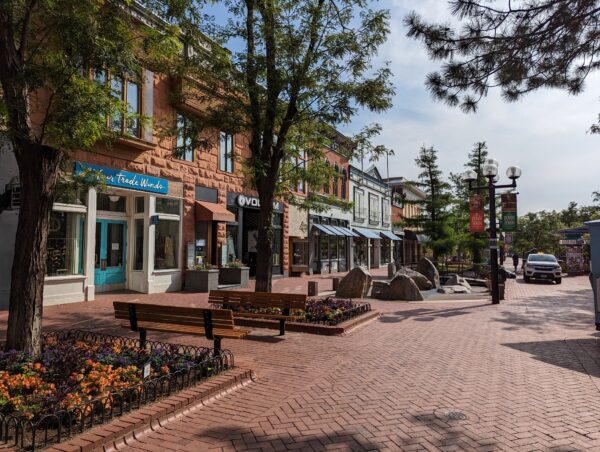 Morning stroll on Pearl Street on the Scavenger Hunt Walking Tour Boulder Colorado.