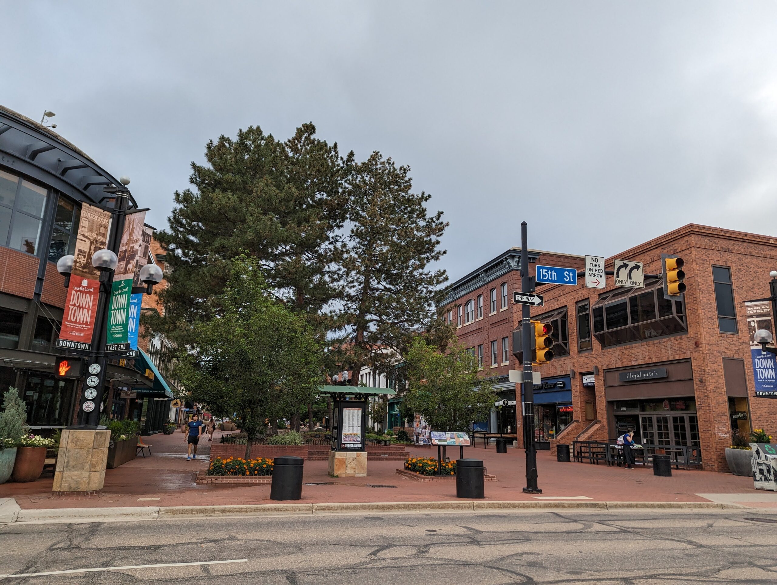 Pearl Street Mall and 15th seen from Scavenger Hunt Walking Tour Boulder Colorado.