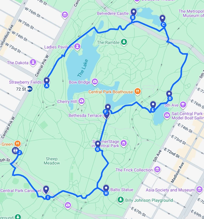 Example of Central Park Scavenger Hunt Route