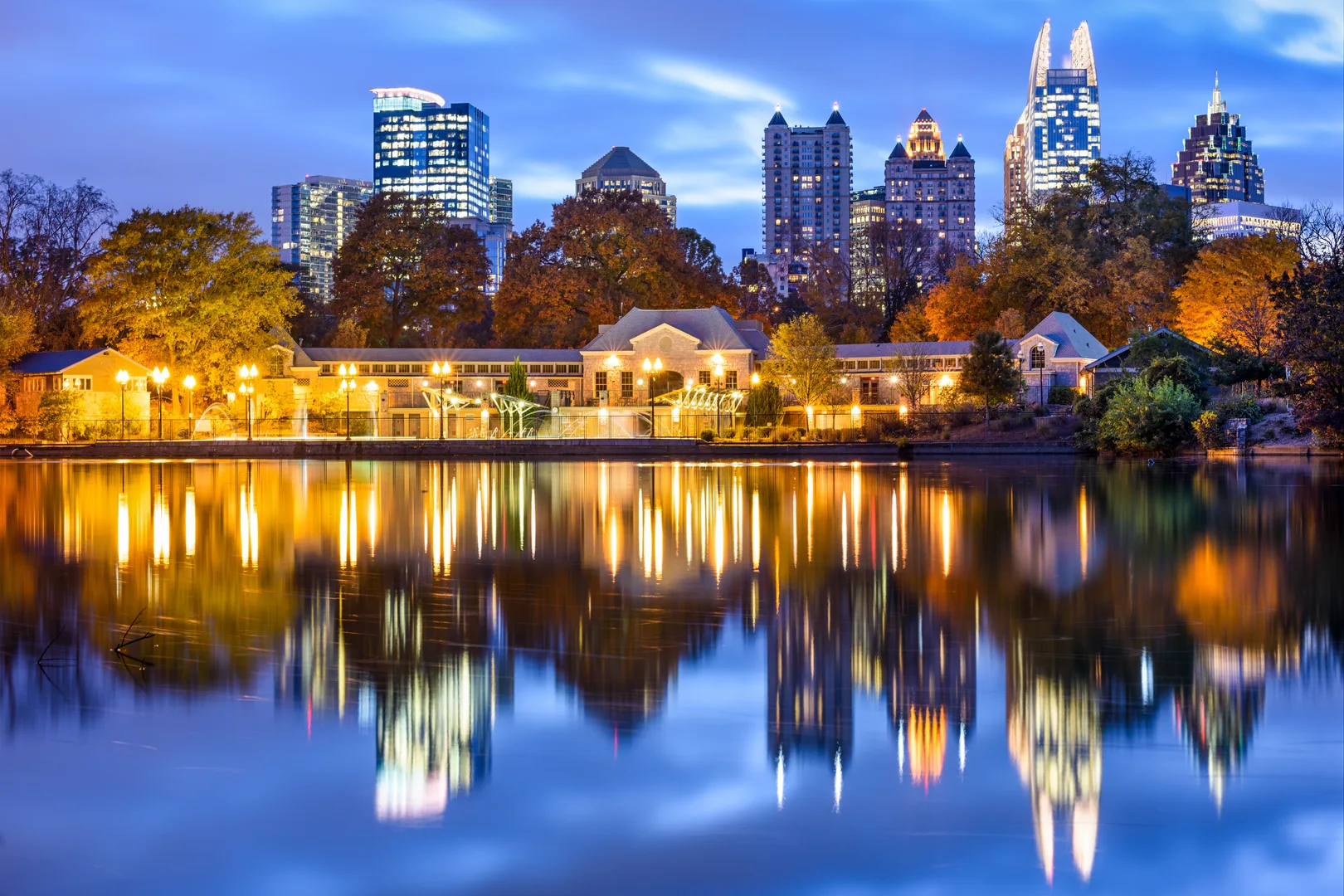 Atlanta, Georgia, Usa Downtown City Skyline At Piedmont Park'S Lake Meer. in Atlanta Scavenger Hunt