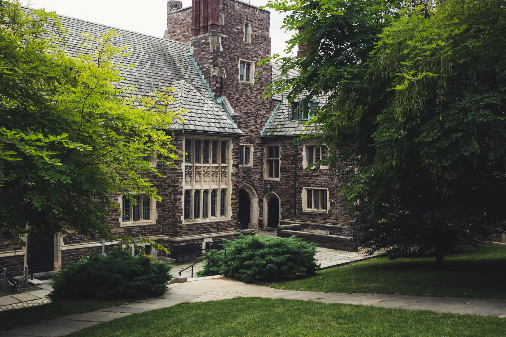 Elegant Gothic architecture of Princeton University surrounded by lush greenery on a summer day. in Princeton New Jersey Scavenger Hunt, NJ