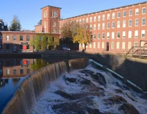 Cocheco Mill with falls.jpg in Dover New Hampshire Scavenger Hunt, NH