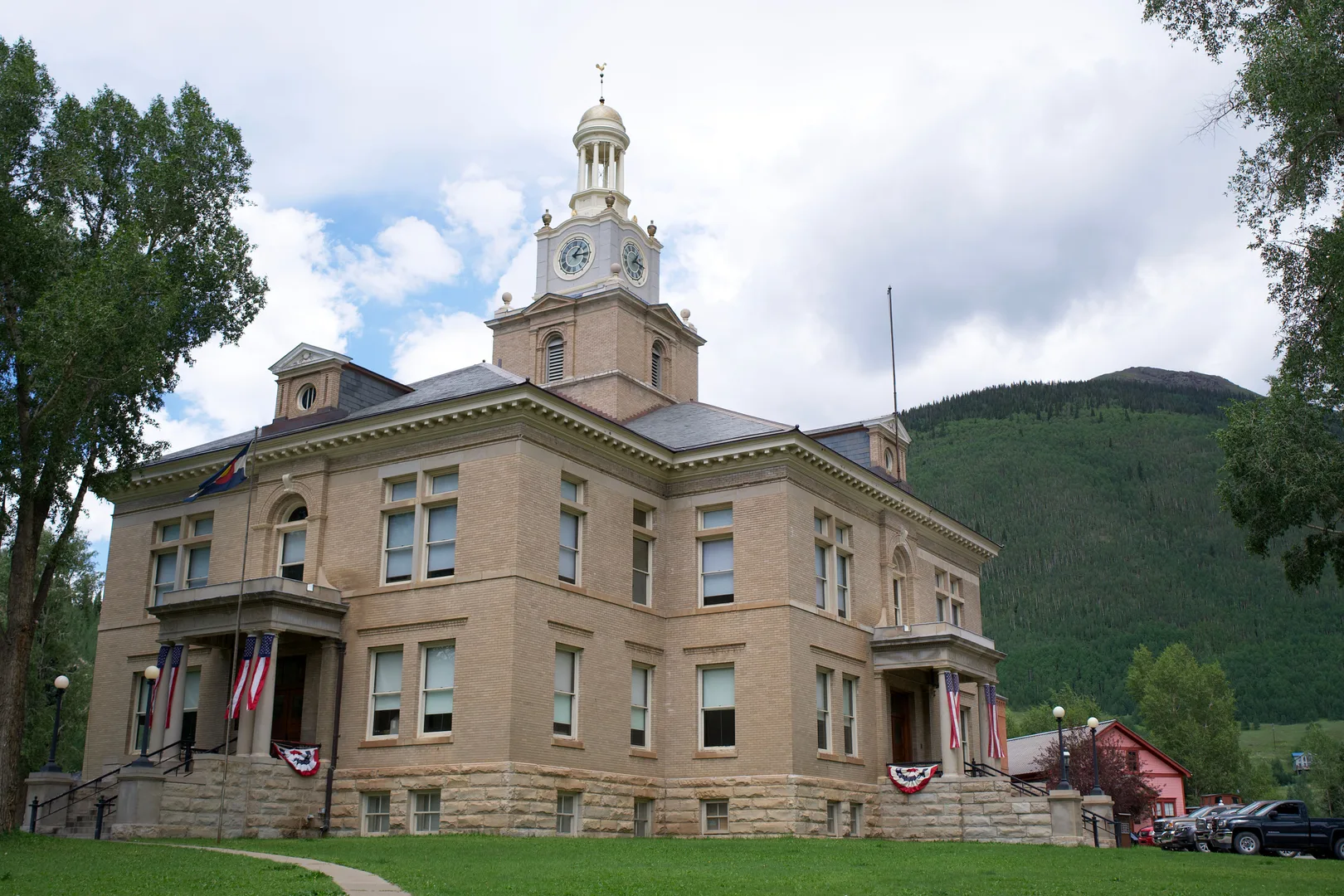 The classic architecture of San Juan County Courthouse in Silverton, Colorado, nestled in a mountain town setting. in Durango Scavenger Hunt, CO