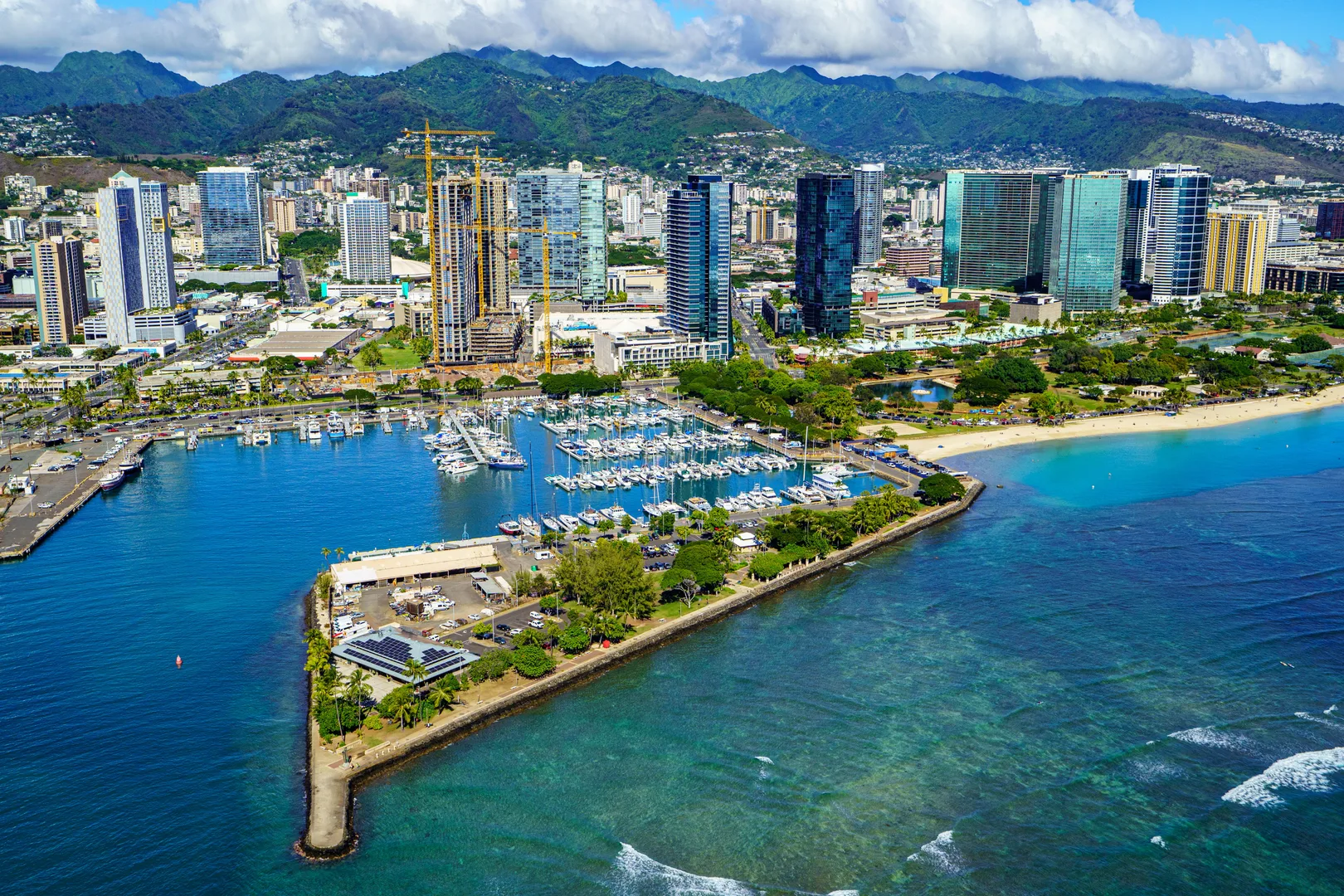 Stunning aerial cityscape of Honolulu with a view of the beach, harbor, and skyline. in Honolulu Scavenger Hunt, HI