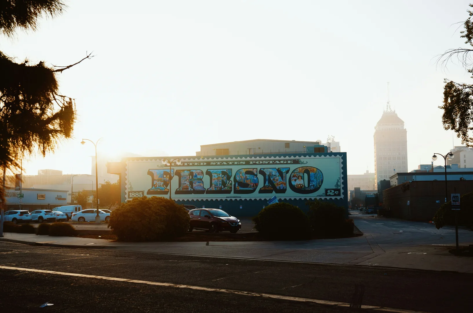 a building with a sign on the side of it in Fresno Scavenger Hunt