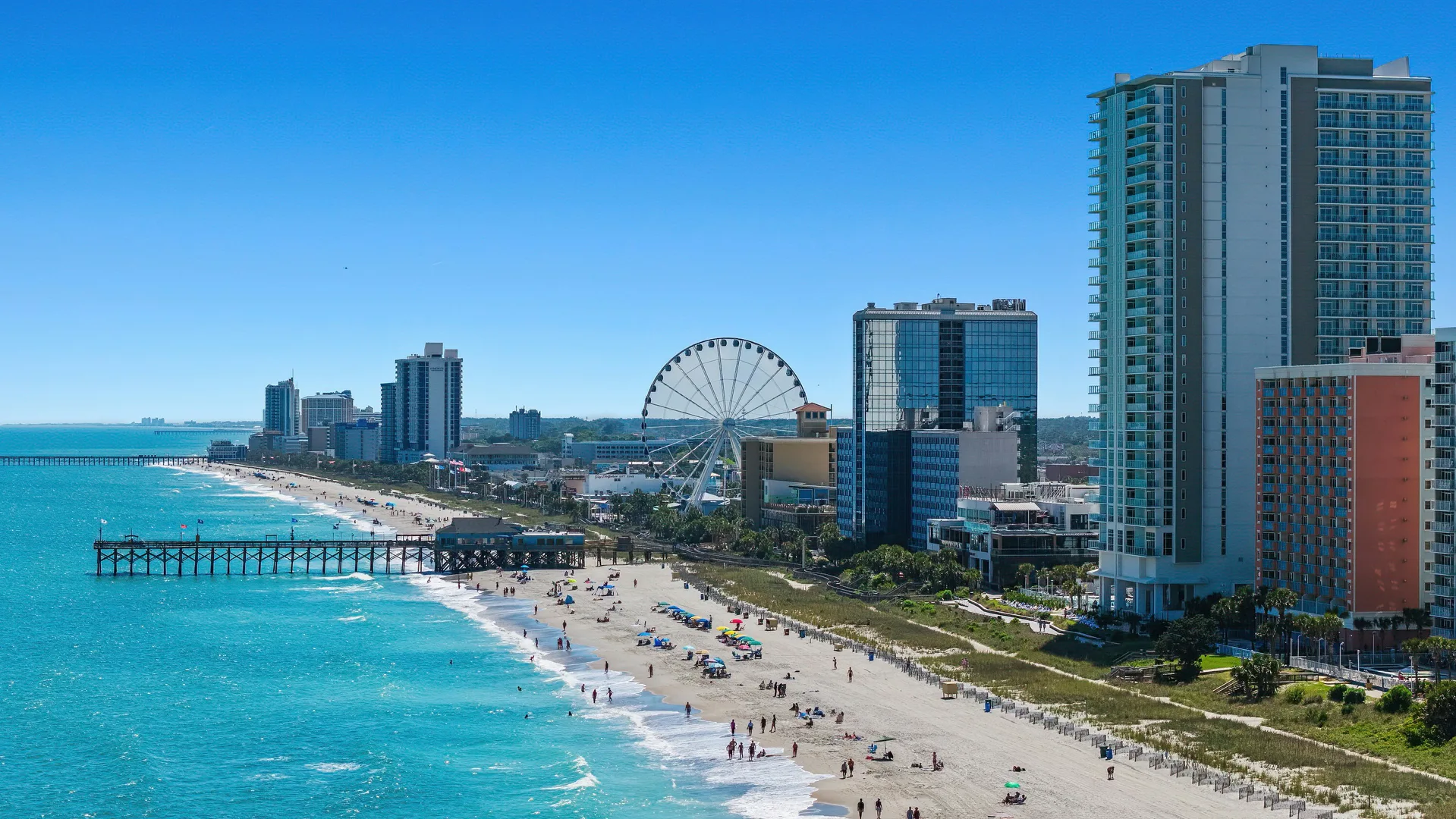 Myrtle Beach Skyline, SkyWheel & Pier Drone Photo in Myrtle Beach Scavenger Hunt