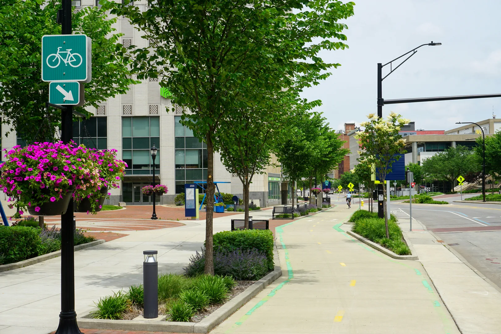 Raised bikeway on Main Street in Akron, Ohio in Akron Scavenger Hunt, OH