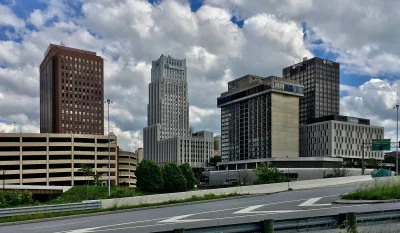 Downtown skyline as seen from Ohio & Erie Canalway at Martin Luther King Boulevard, Akron, Ohio - 20200530.jpg in Akron Scavenger Hunt, OH