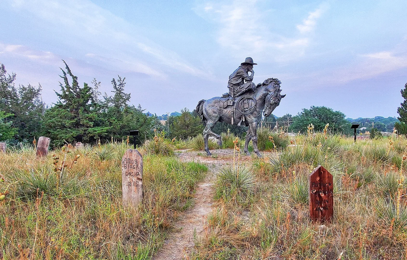 Boot Hill Ogallala Nebraska statue and markers July 2021.jpg in Ogallala Scavenger Hunt, NE