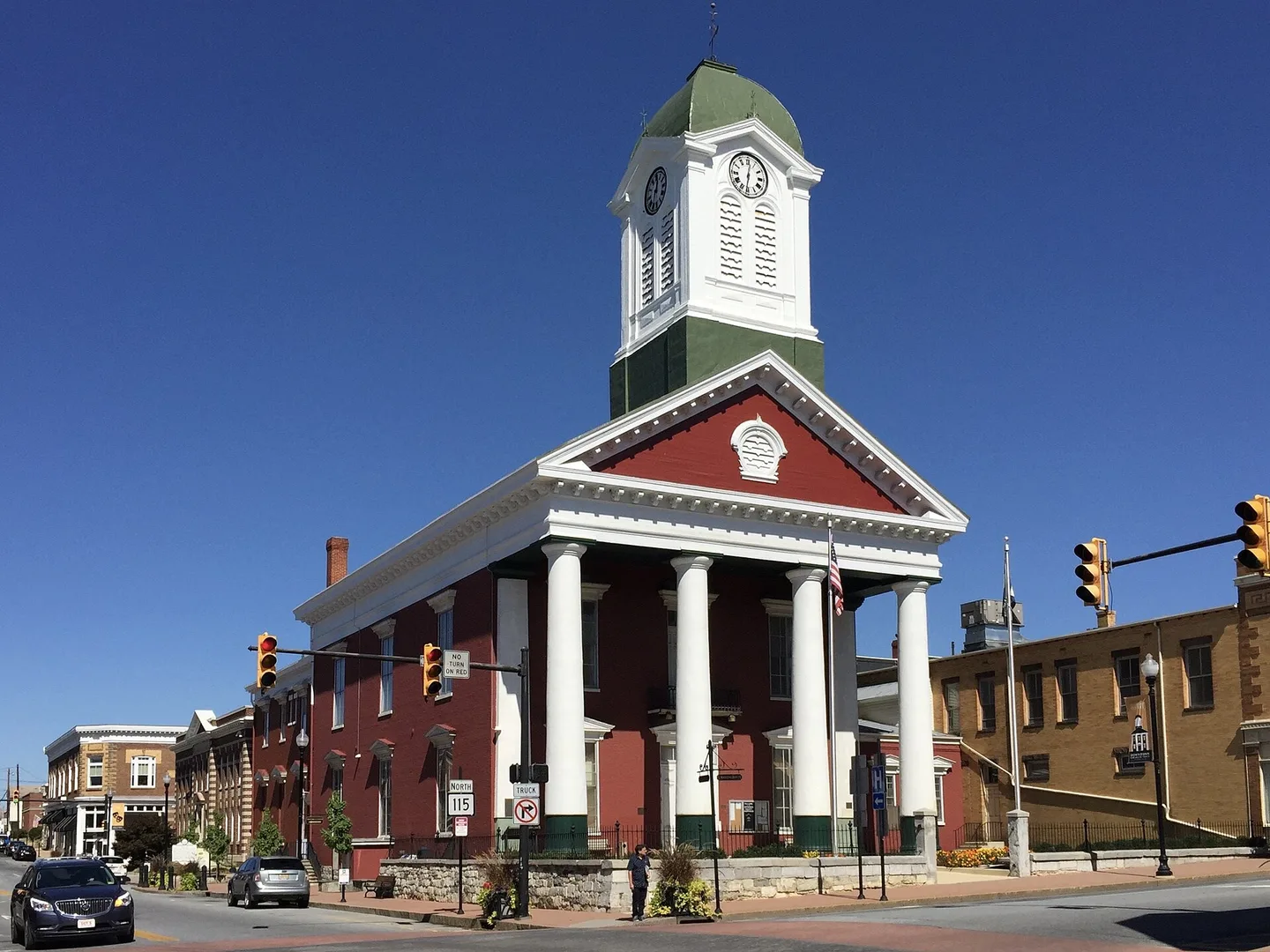 2016-09-27 12 32 38 The Jefferson County Court House at the intersection of West Virginia State Route 115 (George Street) and West Virginia State Route 51 (Washington Street) in Charles Town, Jefferson County, West Virginia.jpg in Charles Town Scavenger Hunt, WV
