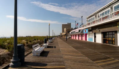 A sunny day on the famous Rehoboth Beach boardwalk in Delaware, capturing serenity and architecture. in Rehoboth Beach Scavenger Hunt, DE
